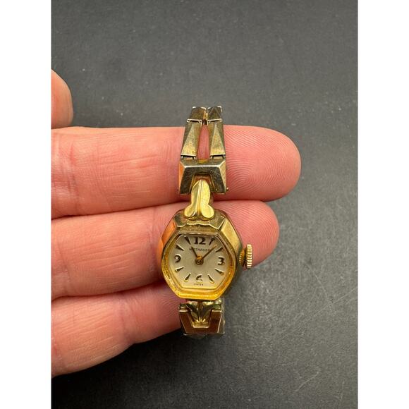 Vtg Wittnauer Art Deco Gold Filled Mechanical Swiss Watch 15.5mm Rare Band main image 13